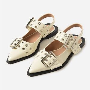 Ganni Buckle Ballerina Flats